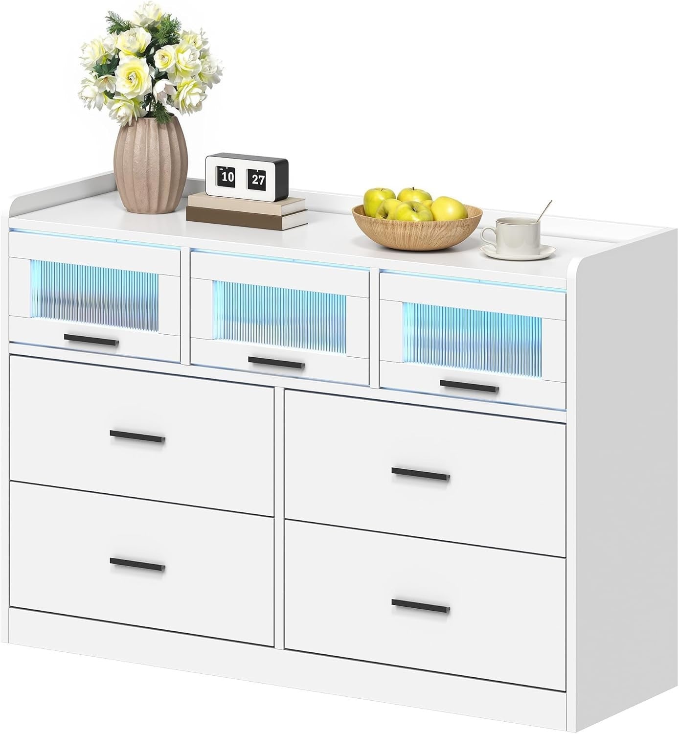 White 7 Drawer RGB LED Chest Storage Unit for Bedroom Kids Gaming Setup