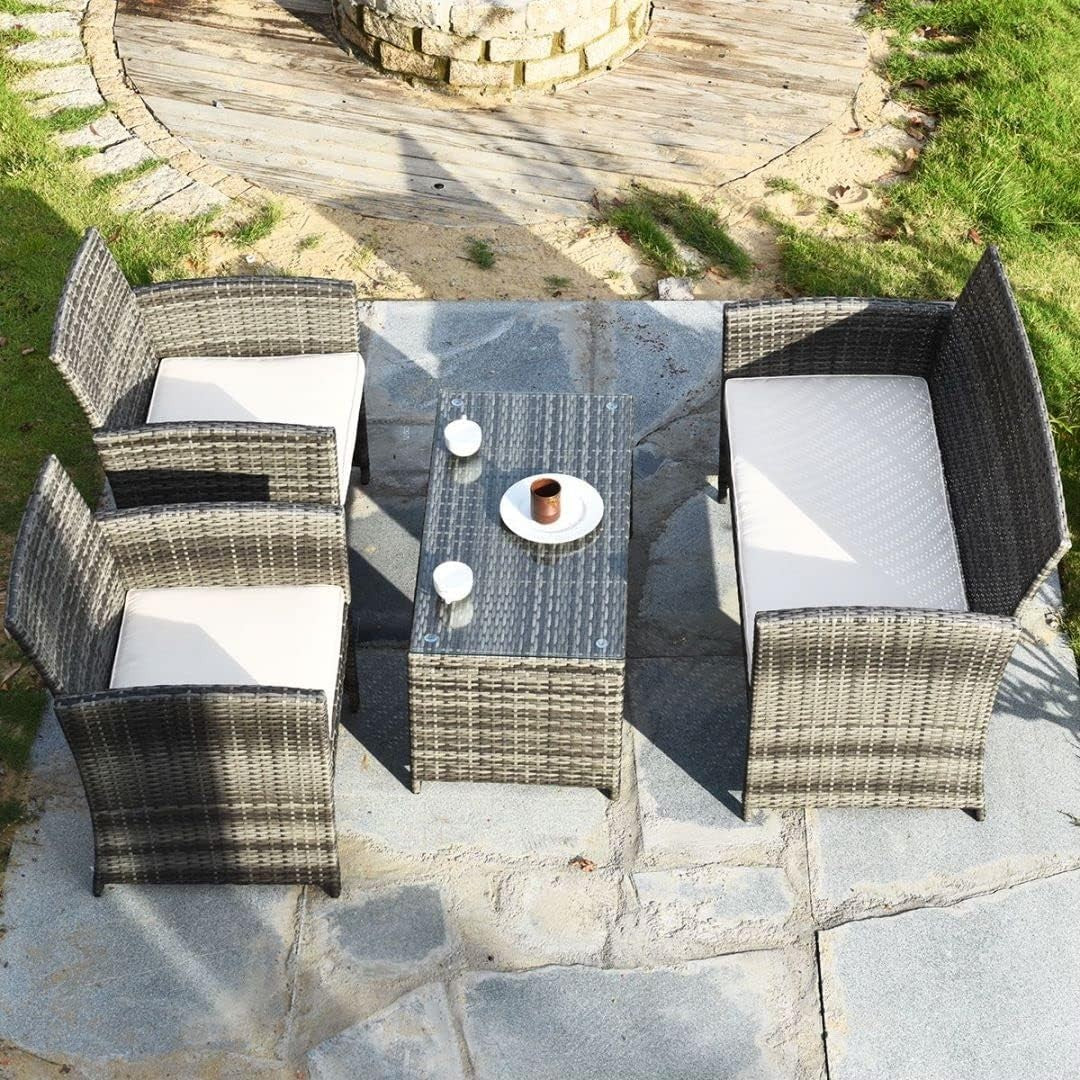 4 Seater Outdoor Rattan Sofa Set with Glass Table Patio Garden Conversation