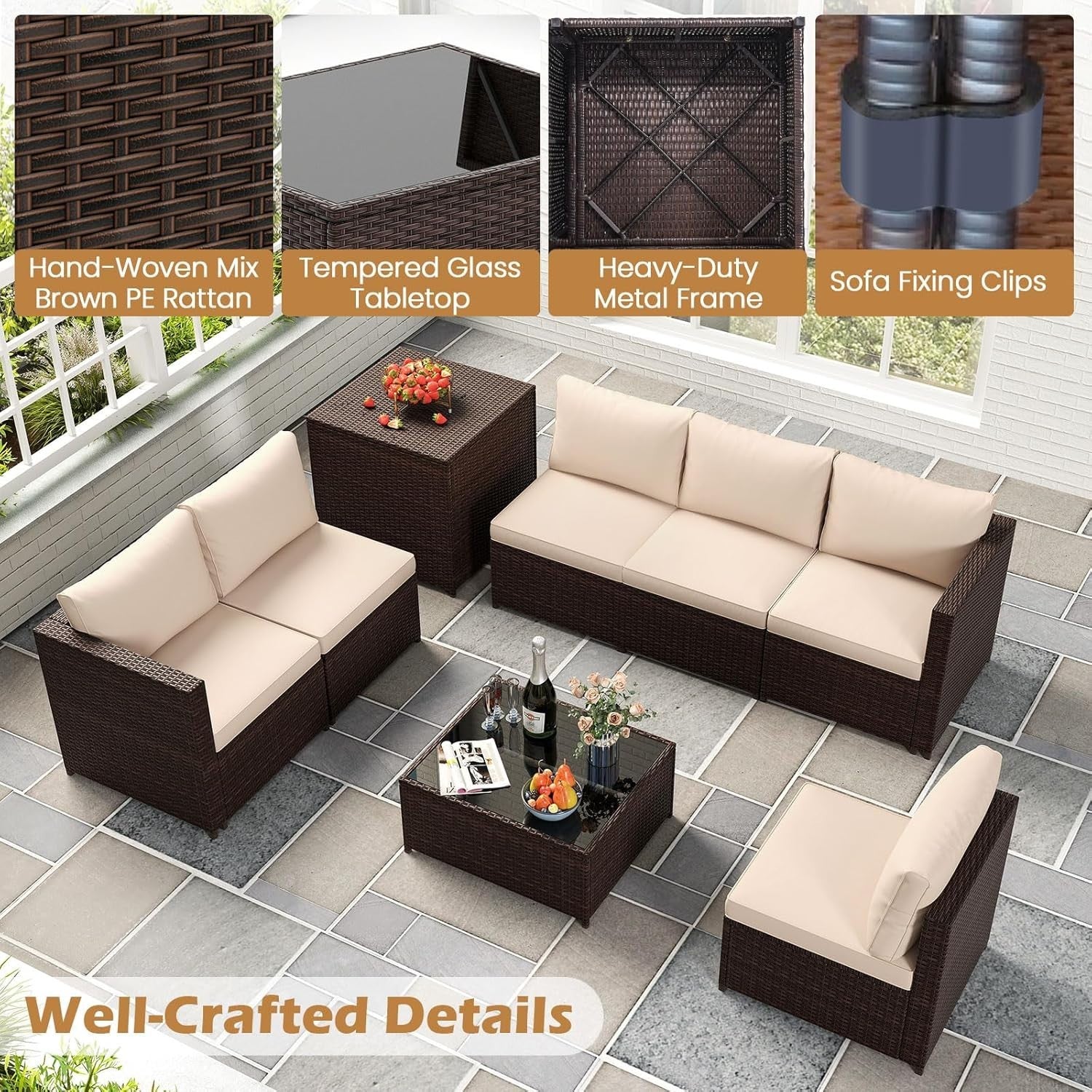 Rattan Garden Sofa Set 8PC Outdoor Patio Furniture w/ Table & Cushions