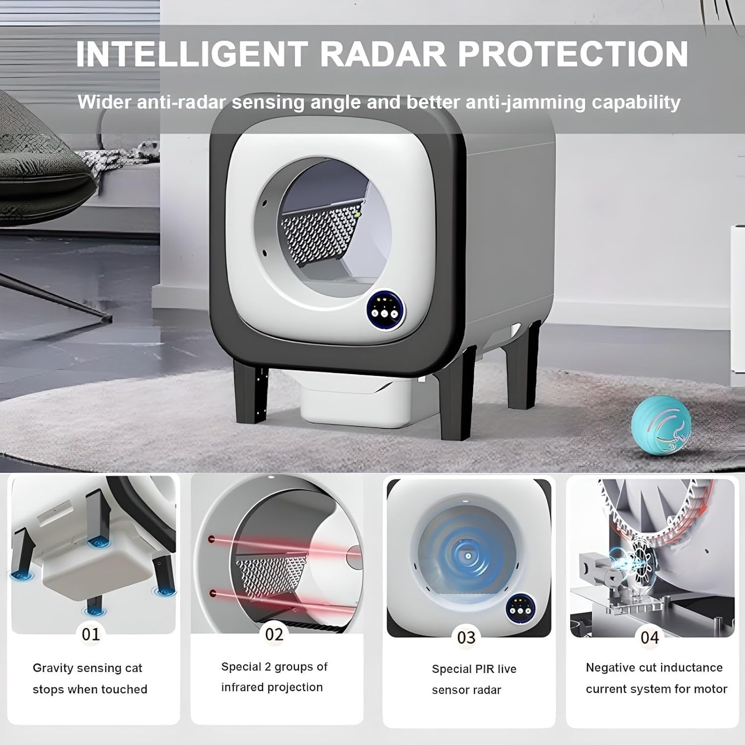 Self Cleaning Cat Litter Box APP Video Monitor 72L Smart Auto Tray