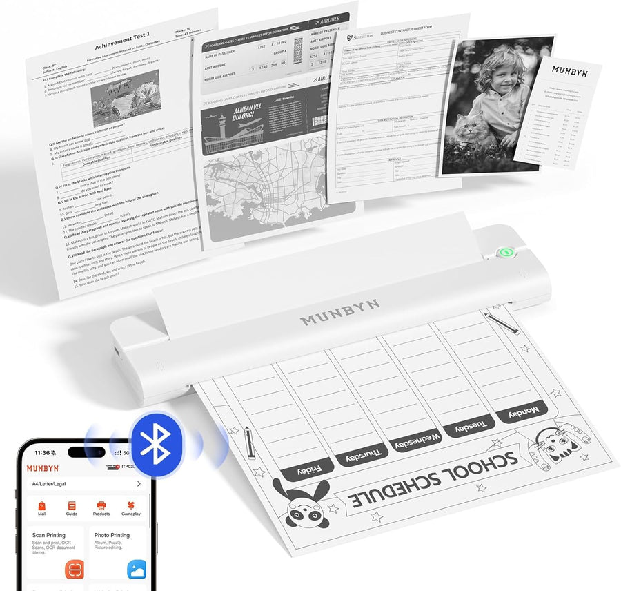 Wireless A4 Thermal Printer Bluetooth Portable White