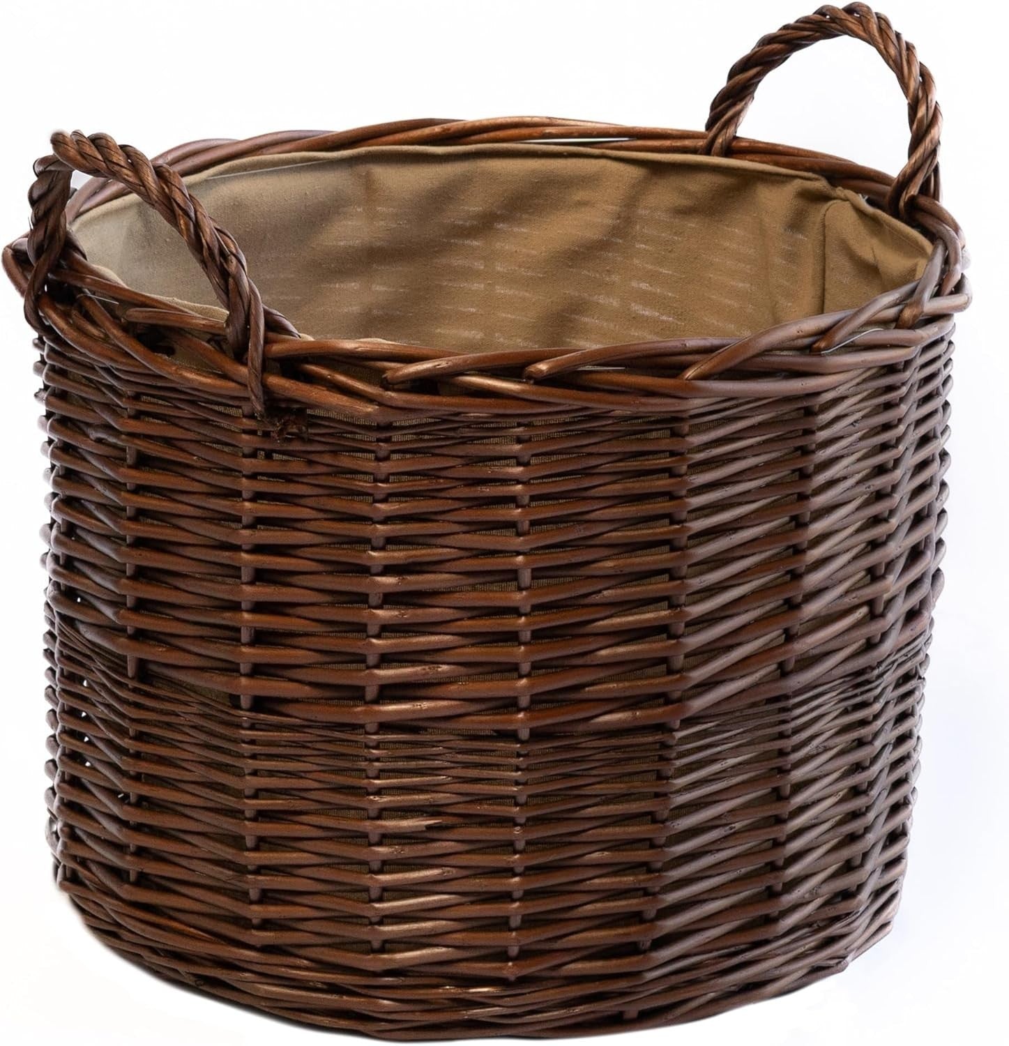 Large Wicker Log Basket with Handles & Lining Firewood Storage Bin