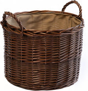 Large Wicker Log Basket with Handles & Lining Firewood Storage Bin