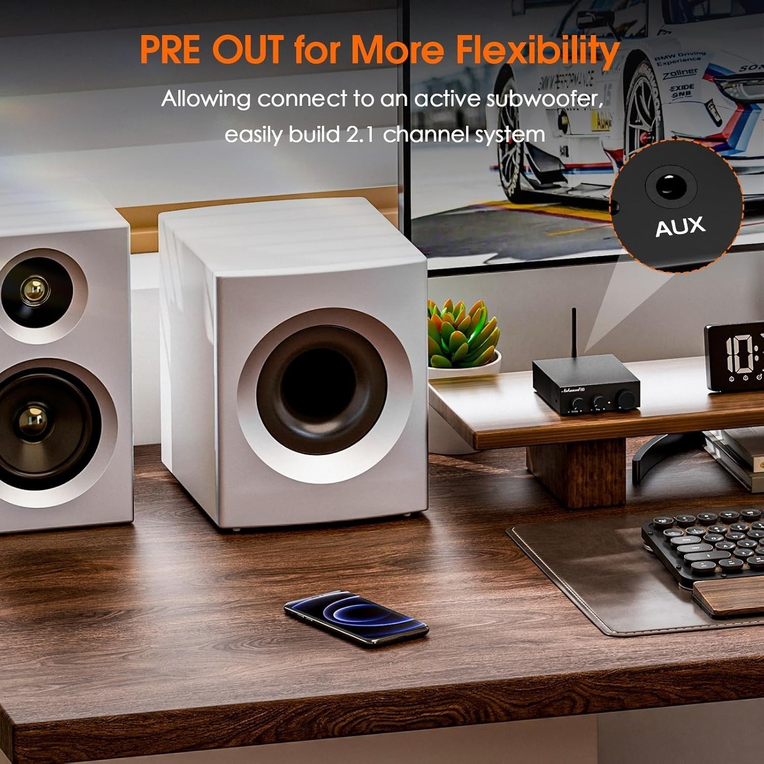 55W x2 Bluetooth Mini Stereo Amplifier Bass Treble Control Home