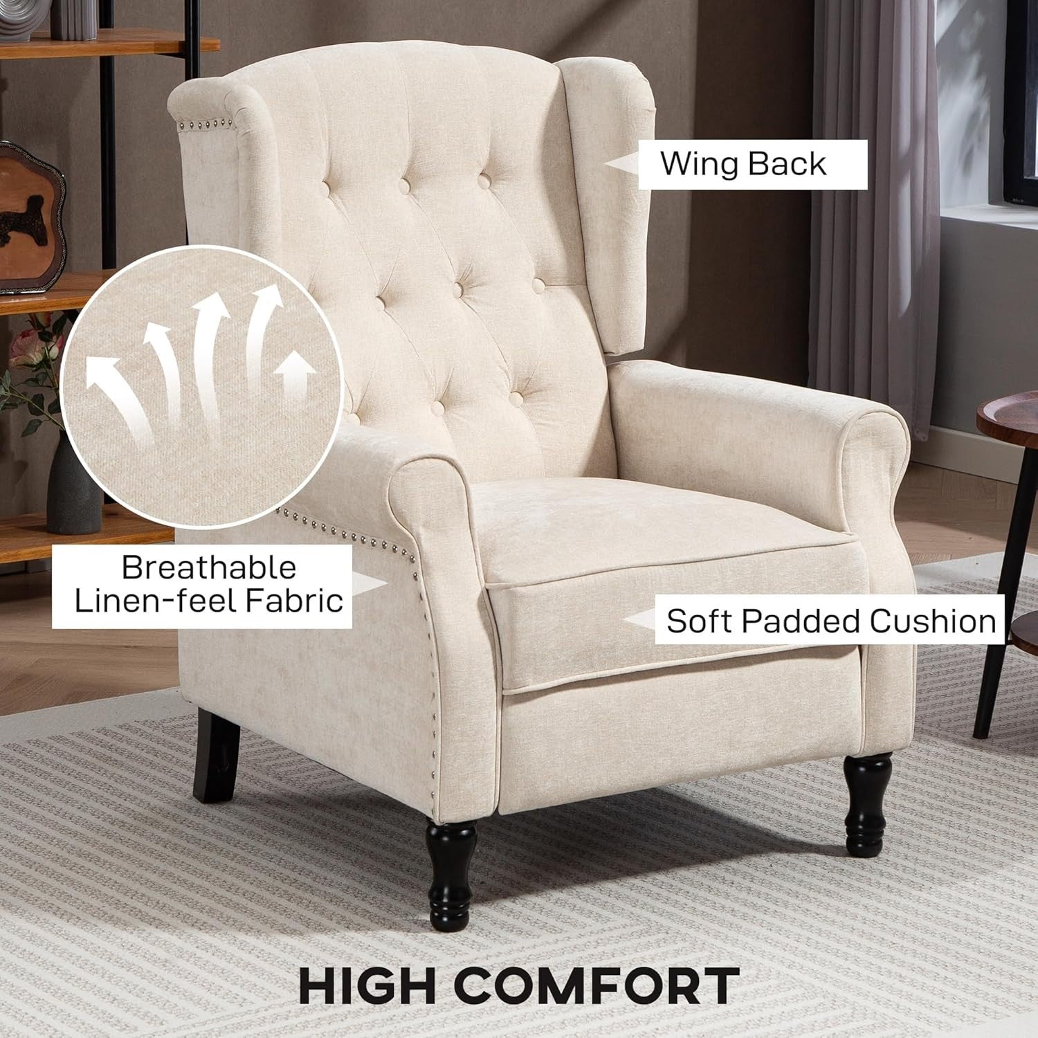 Vintage Recliner Chair with Footrest & Button Tufted Back - Comfortable Living