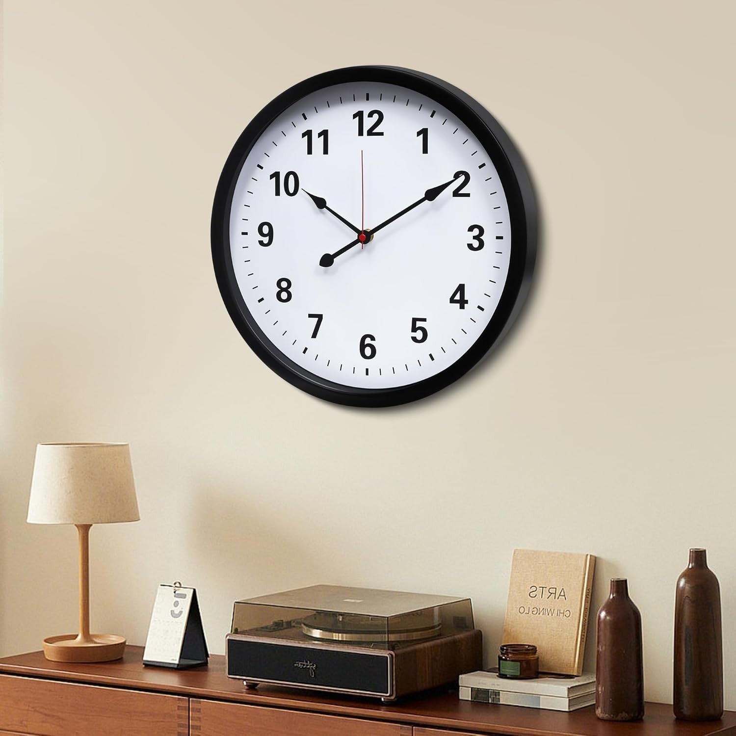 Large Silent Wall Clock 35cm Modern Black Metal Non-Ticking Quartz Home Decor