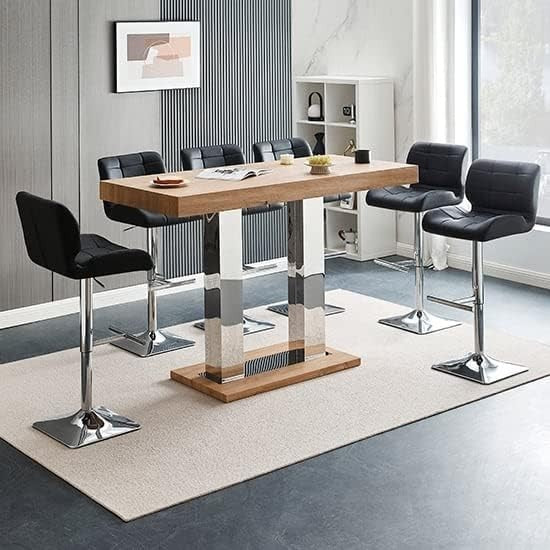 Large Rectangular Bar Table Oak Effect Modern Dining High Table 110cm Space Save