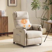 Electric Recliner Chair w/ Wheels Massage Heat Back Footrest Leather Pearl Grey
