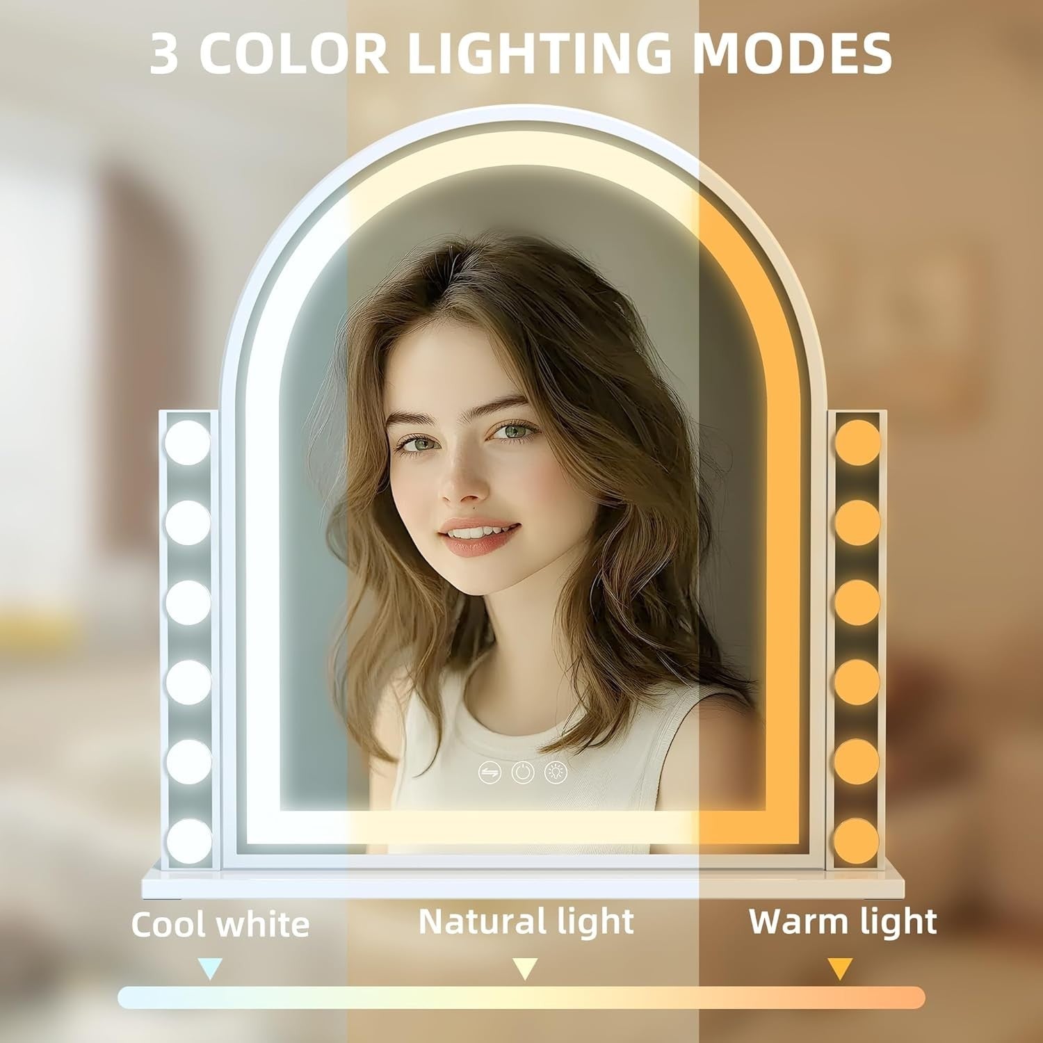 LED Makeup Vanity Mirror with 12 Dimmable Lights, Touch Control, 3 Modes