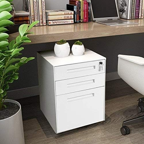 Mobile Metal File Cabinet 3 Drawer Lockable Under Desk A4 Legal