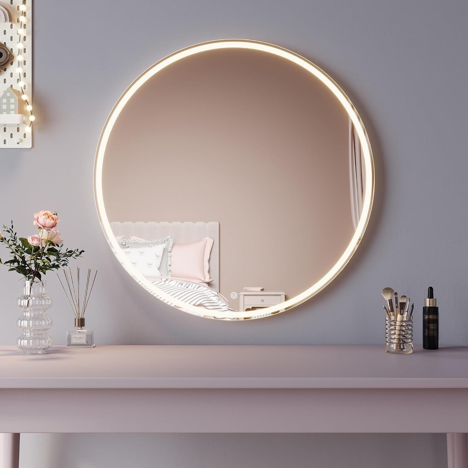 Round LED Vanity Mirror 80cm Touch Dimmable 3 Color Lights Makeup