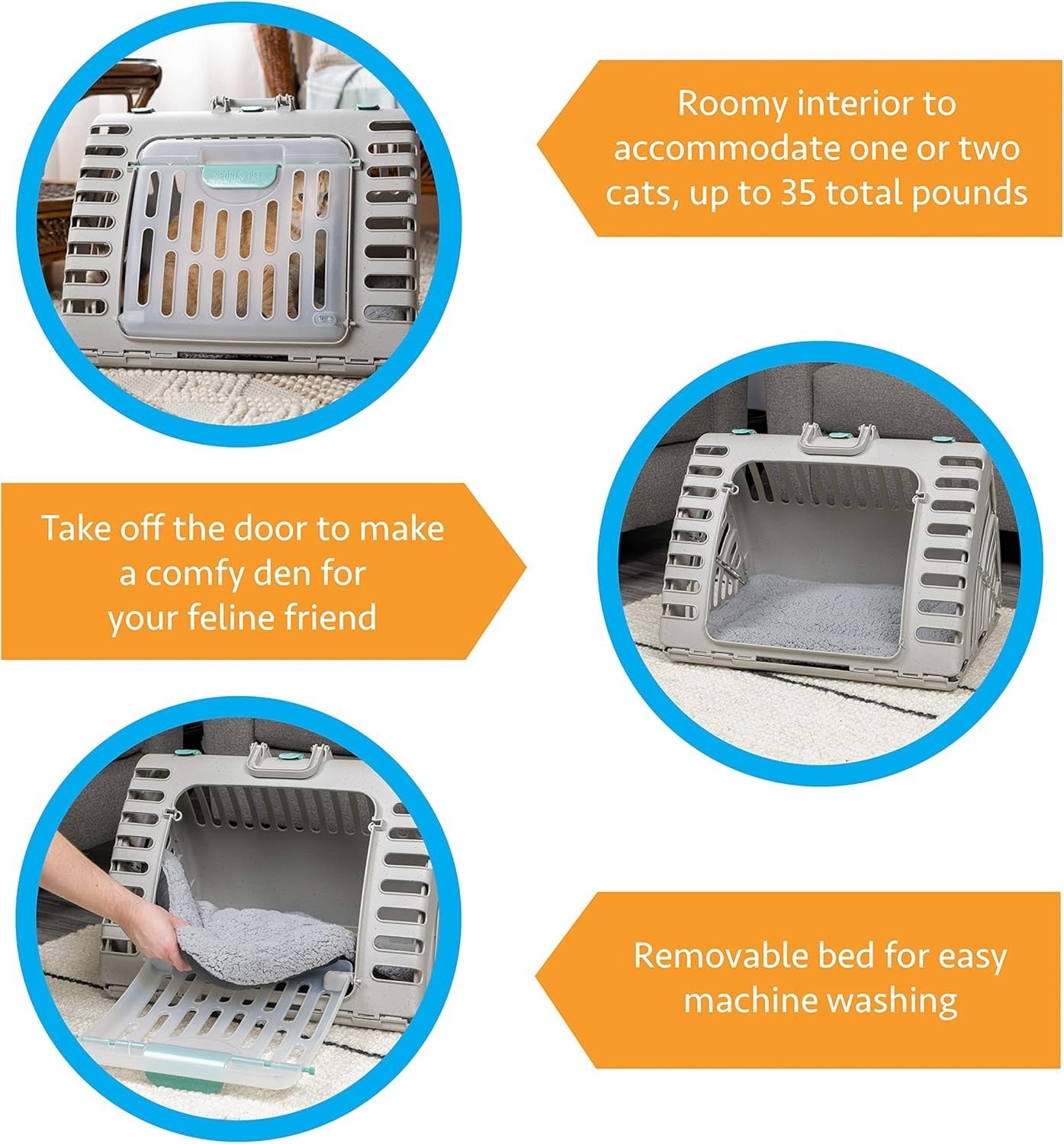 XL Collapsible Cat Carrier 58x47x43cm Foldable Crate + Washable Bed Travel