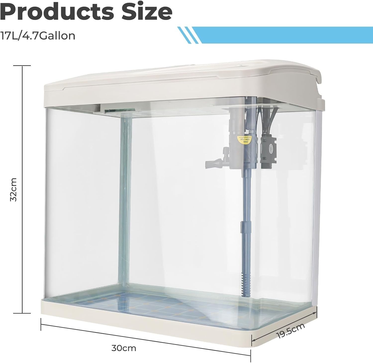17L Glass Fish Tank With Filter LED Light Pump Betta Aquarium White