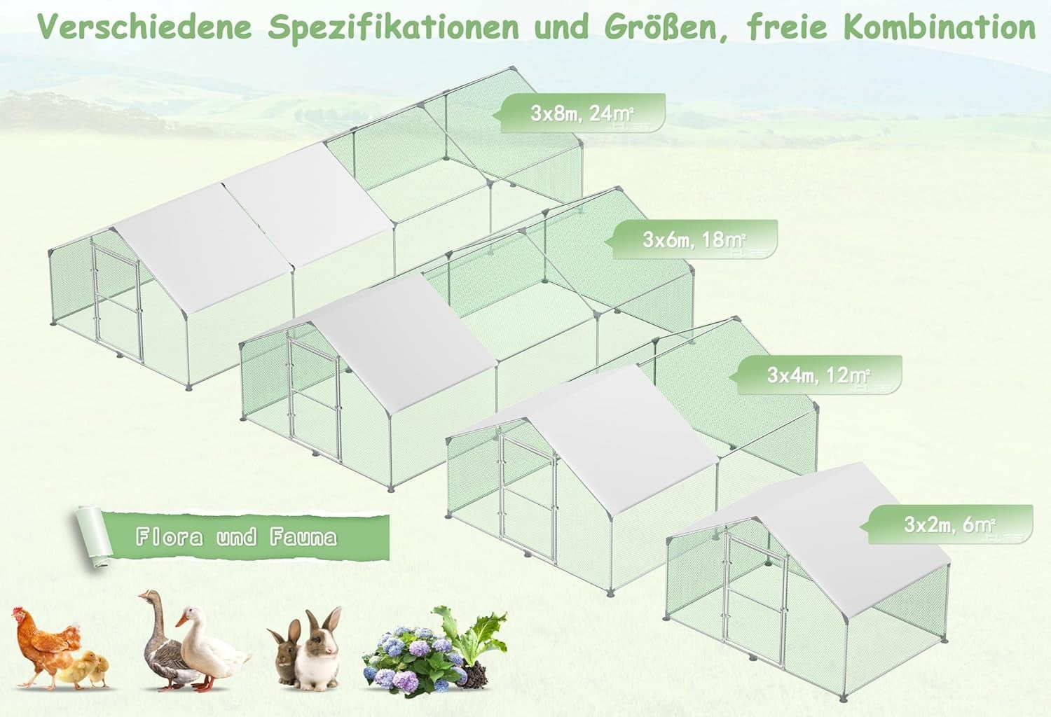 XXL Walk In Chicken Run Galvanised Steel Outdoor Pet Enclosure Roof