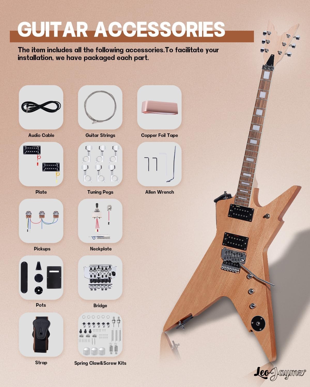 DIY Electric Guitar Kit Mahogany Body Laurel Fretboard Full Set