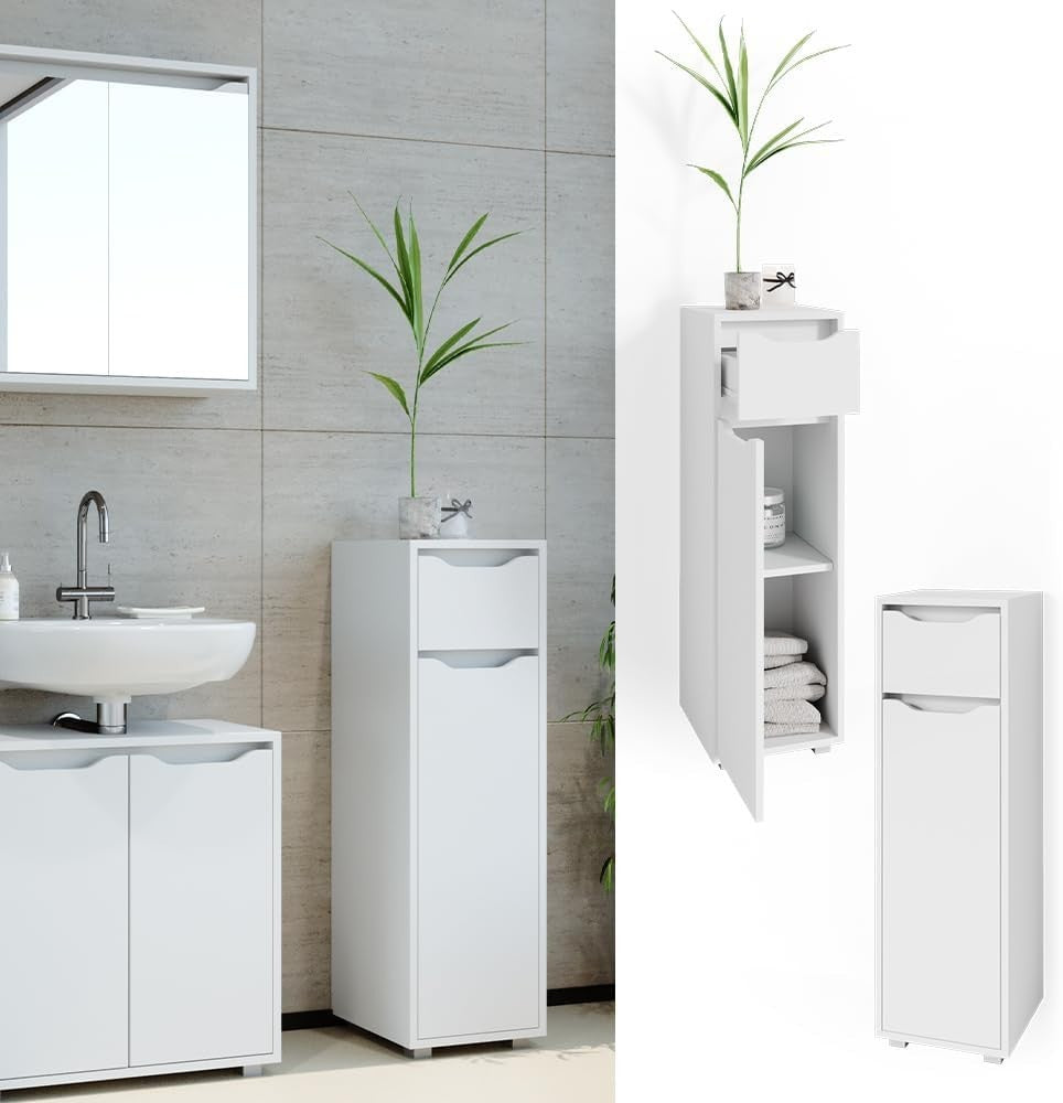 Compact White Bathroom Storage Cabinet with Door & Drawer – Durable