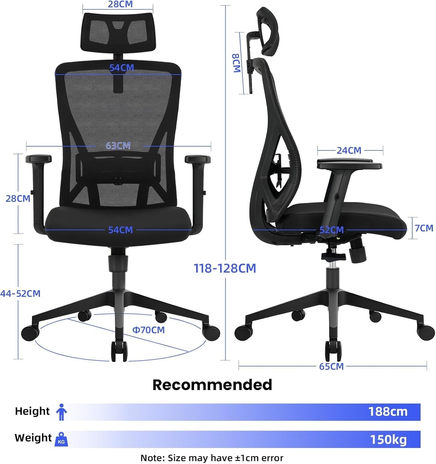 Ergonomic Office Chair Desk Oversized Mesh Back Lumbar Support Adjustable 150kg