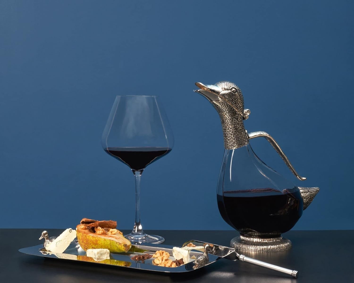 Luxury Silver Duck Wine Decanter 750ml Glass Carafe Elegant Gift Display