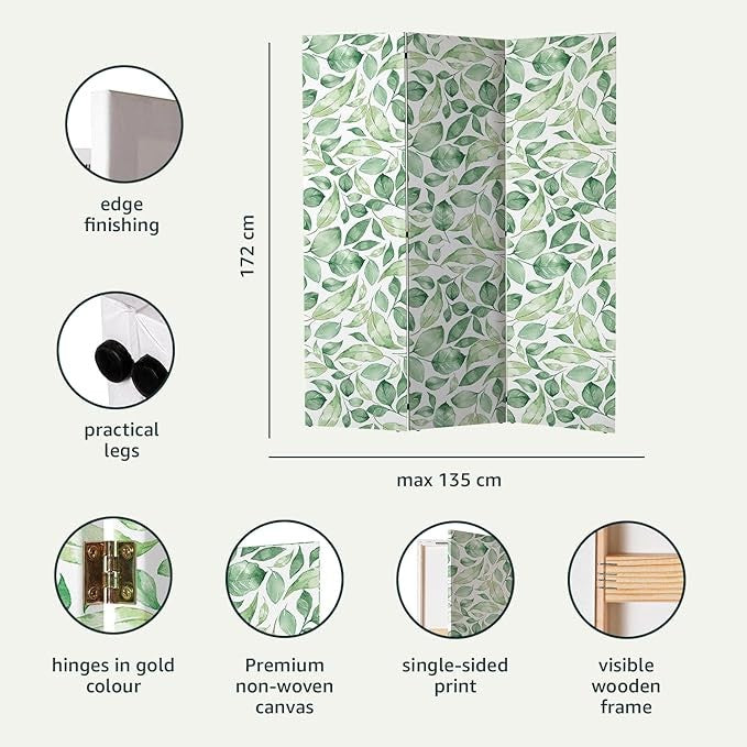 Leaf Rose 3 Panel Room Divider 135x172cm Folding Screen Nature Decor