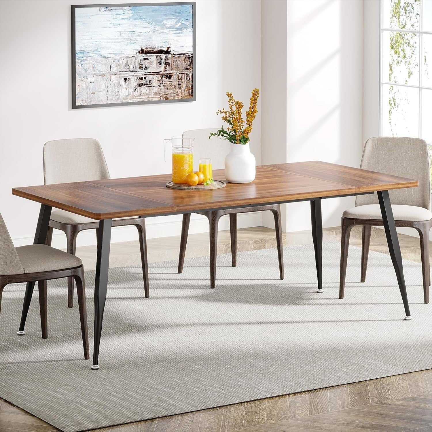 6-8 Seater Industrial Dining Table Metal Legs Wood Effect 180cm Modern