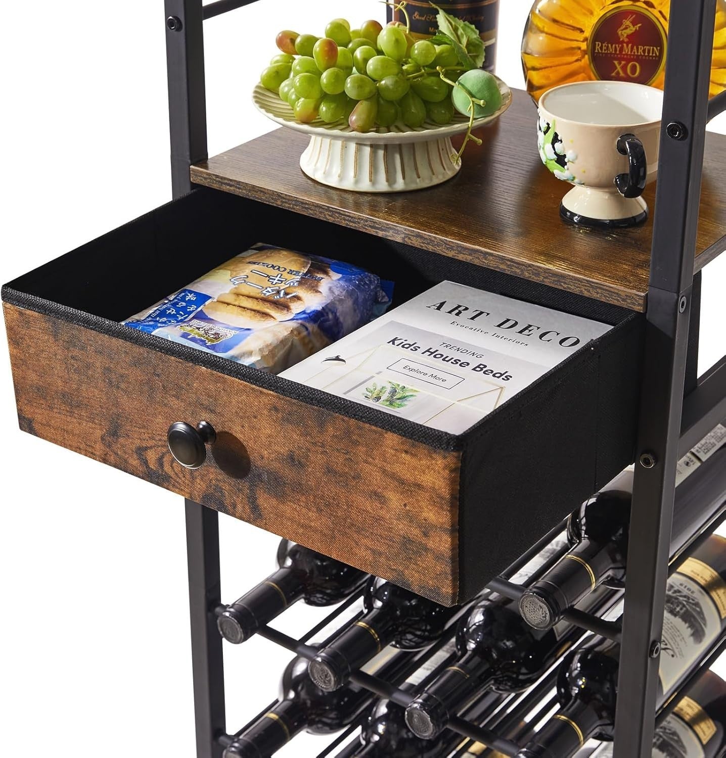 Freestanding Wine Rack Bar Cabinet with Drawer 16 Bottle Storage Shelf