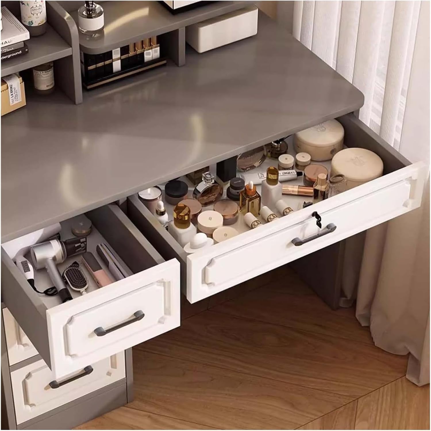 Modern Dressing Table Vanity Desk Makeup Stool Set Storage Drawer Organizer Home