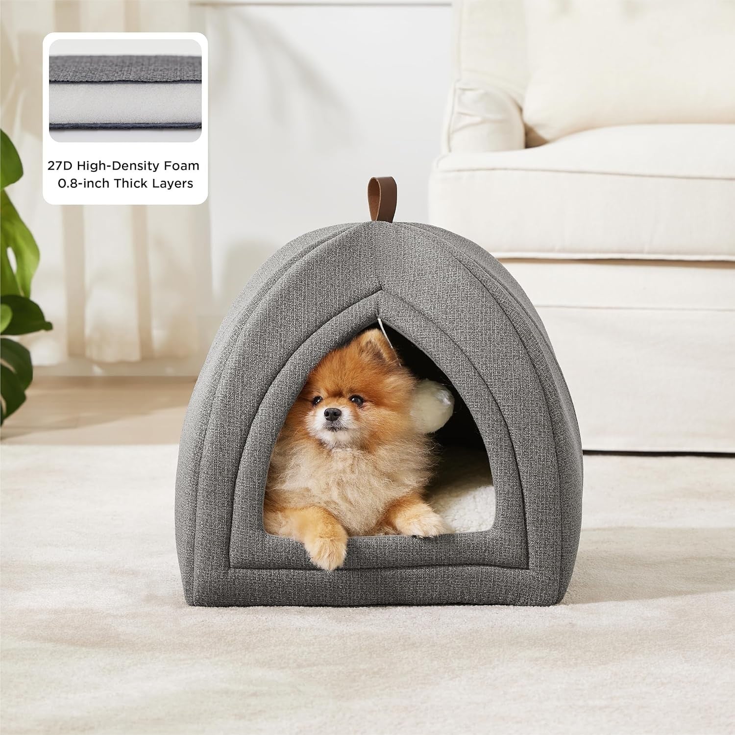 44cm Cat Igloo Tent Bed Foldable Washable Cushion Grey
