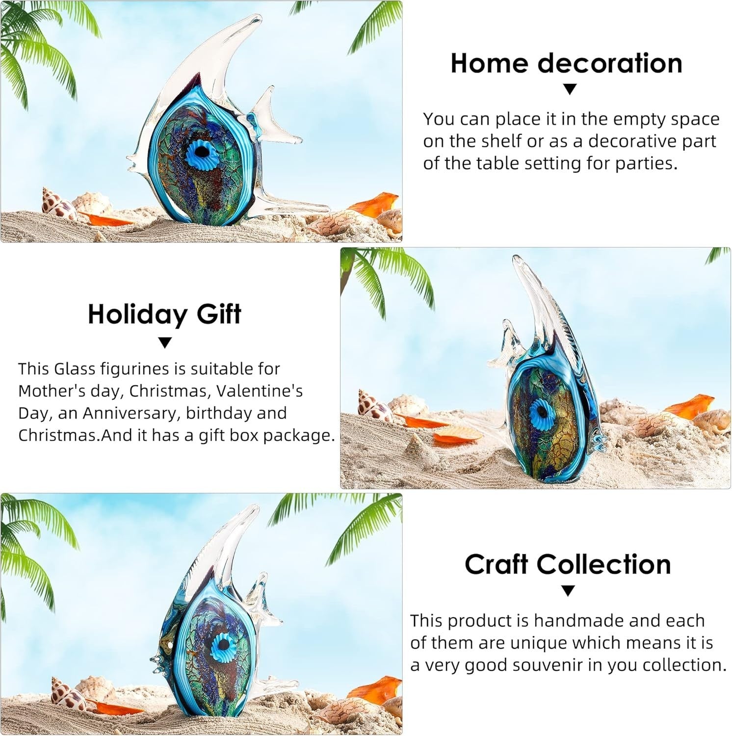 Hand Blown Glass Tropical Fish Sculpture • Colourful Art Figurine