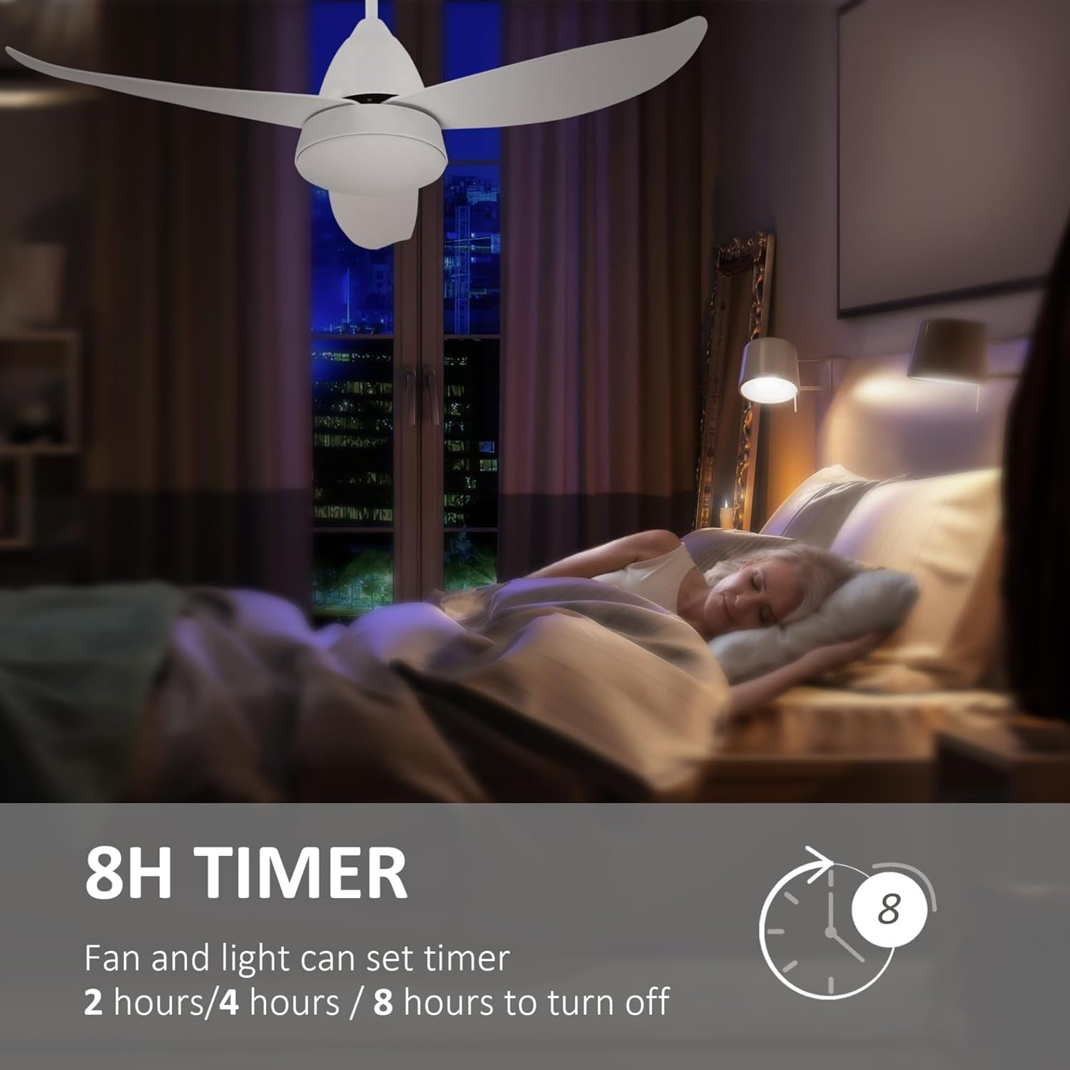 3-Blade Reversible Ceiling Fan with LED Light, 6-Speed, Remote, Timer