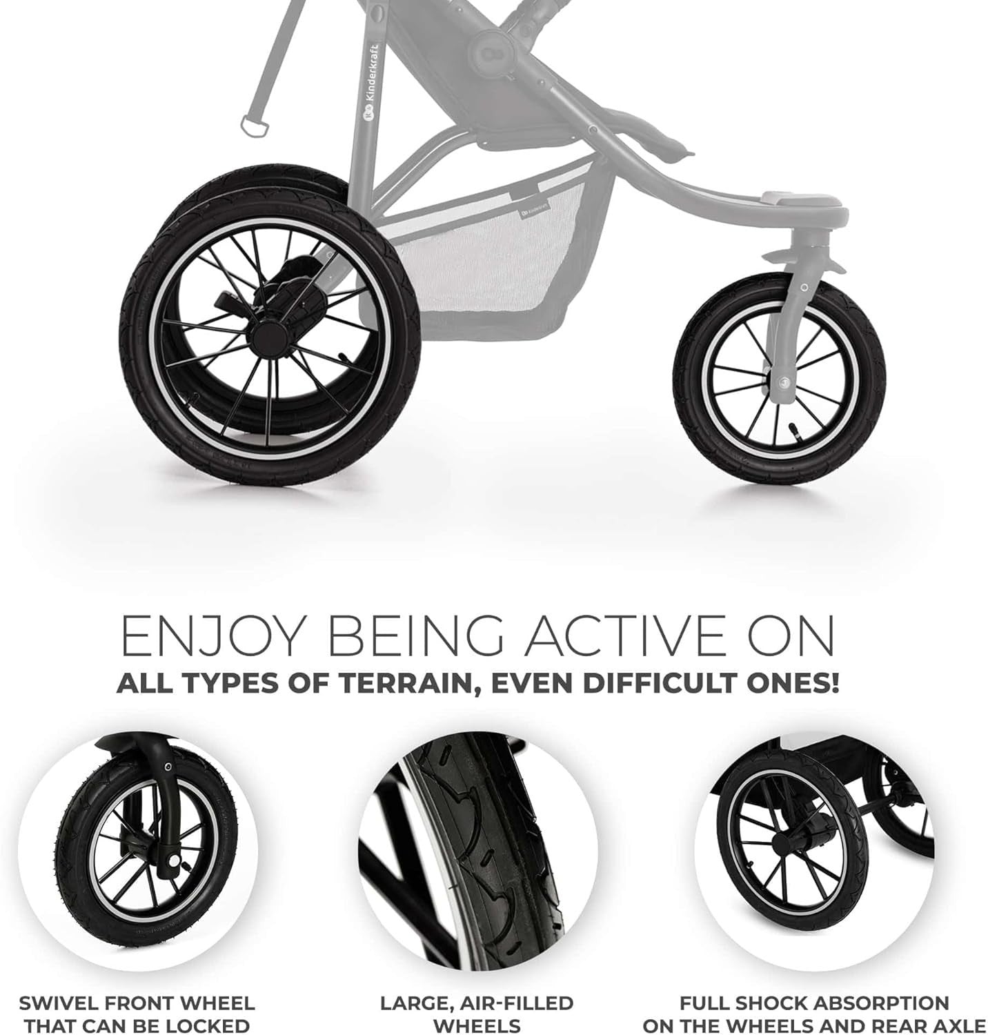 All Terrain Baby Buggy Jogger Pneumatic Tyres Reclining 22kg