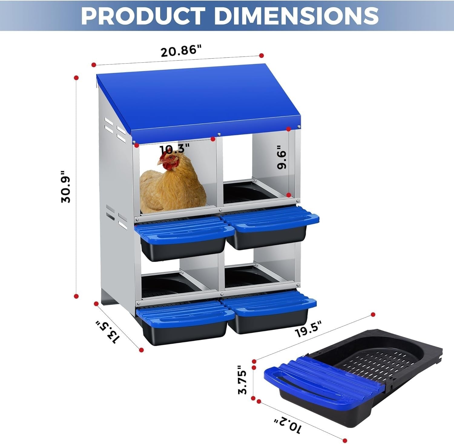 4 Chamber 2 Tier Steel Chicken Nest Box Pull Out Tray