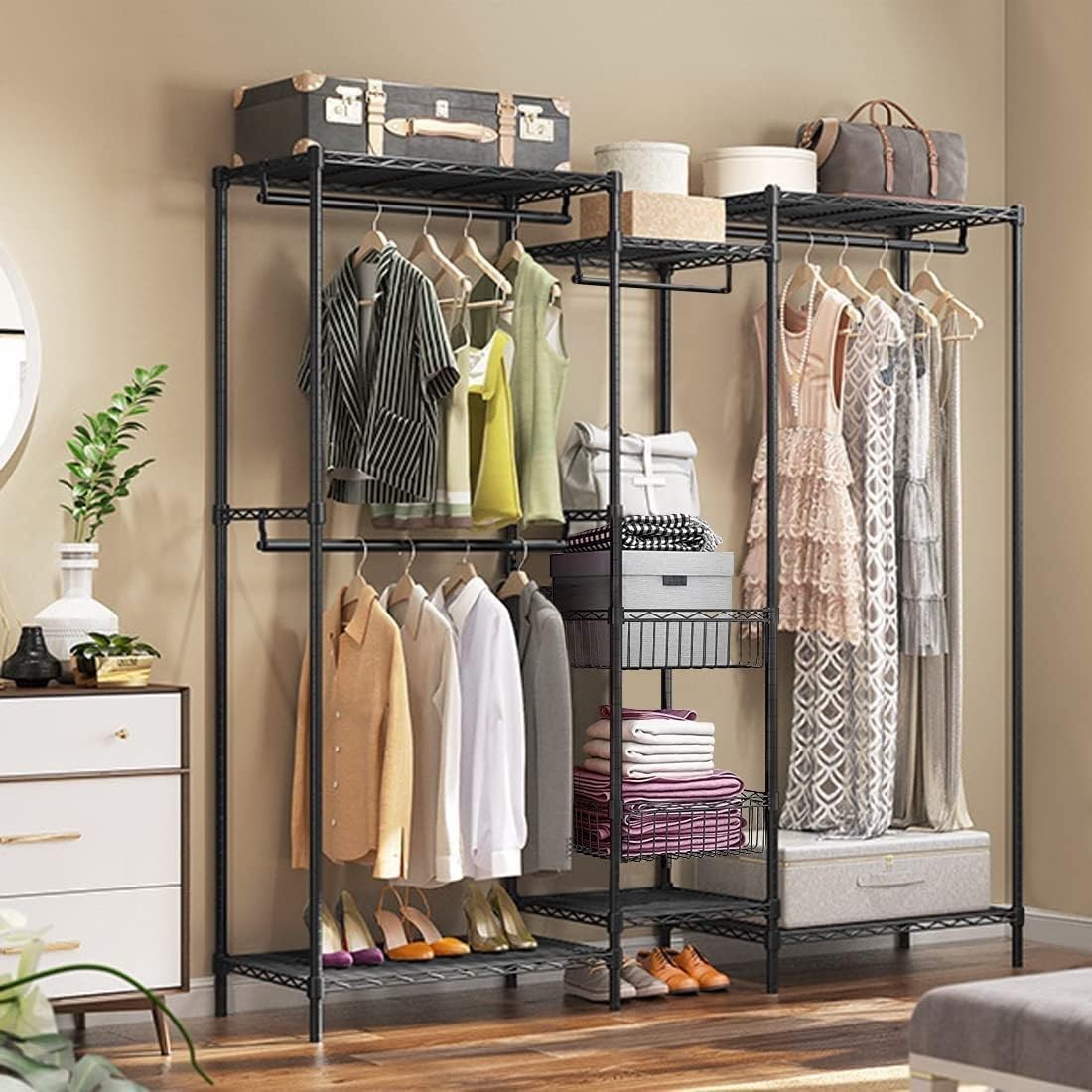 Heavy Duty Clothes Rail with Shelves & Baskets Black 320kg