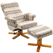 Linen Swivel Recliner Armchair with Footstool Storage & Wood Base