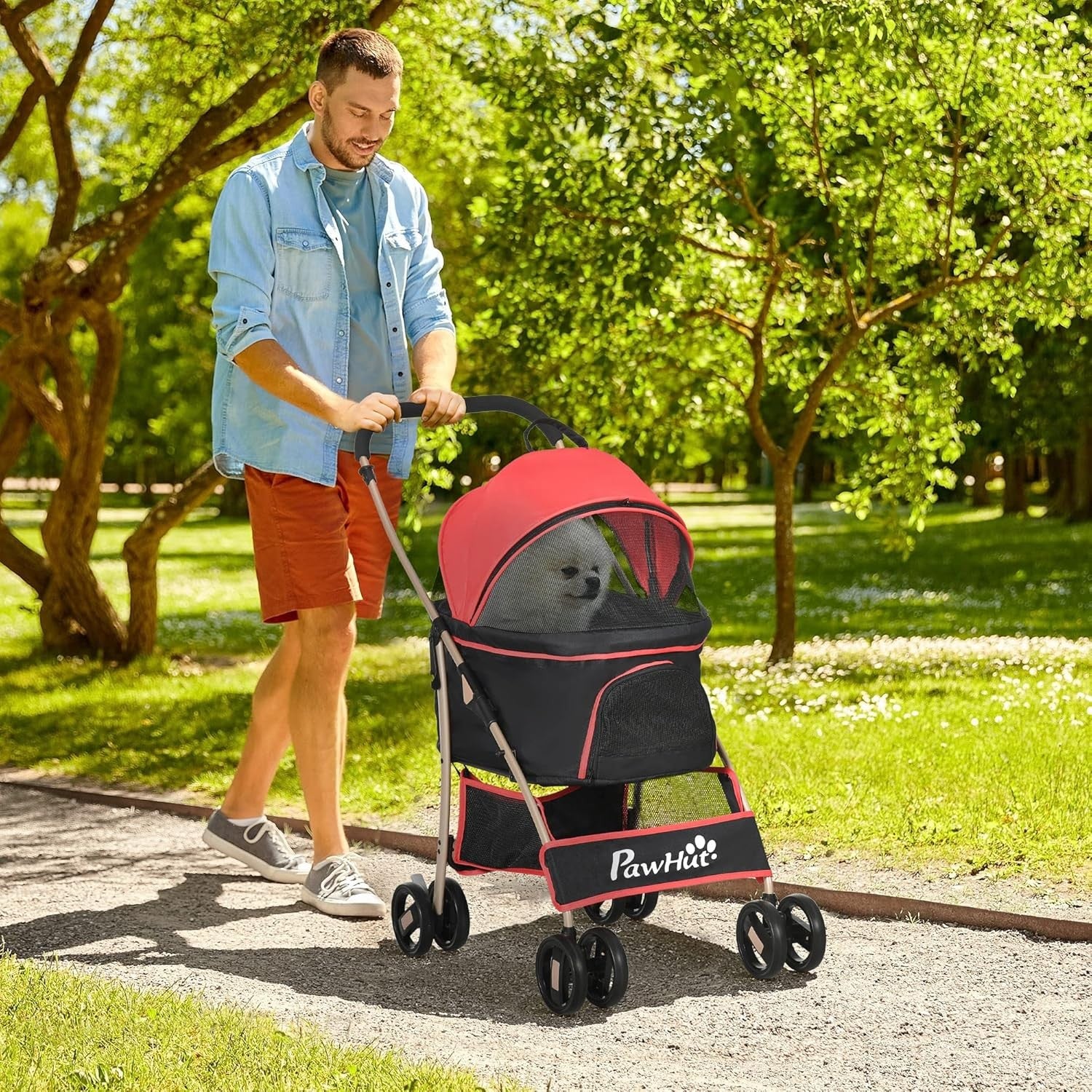 3 in 1 Pet Stroller Dog Pushchair Detachable Carrier Brakes Small