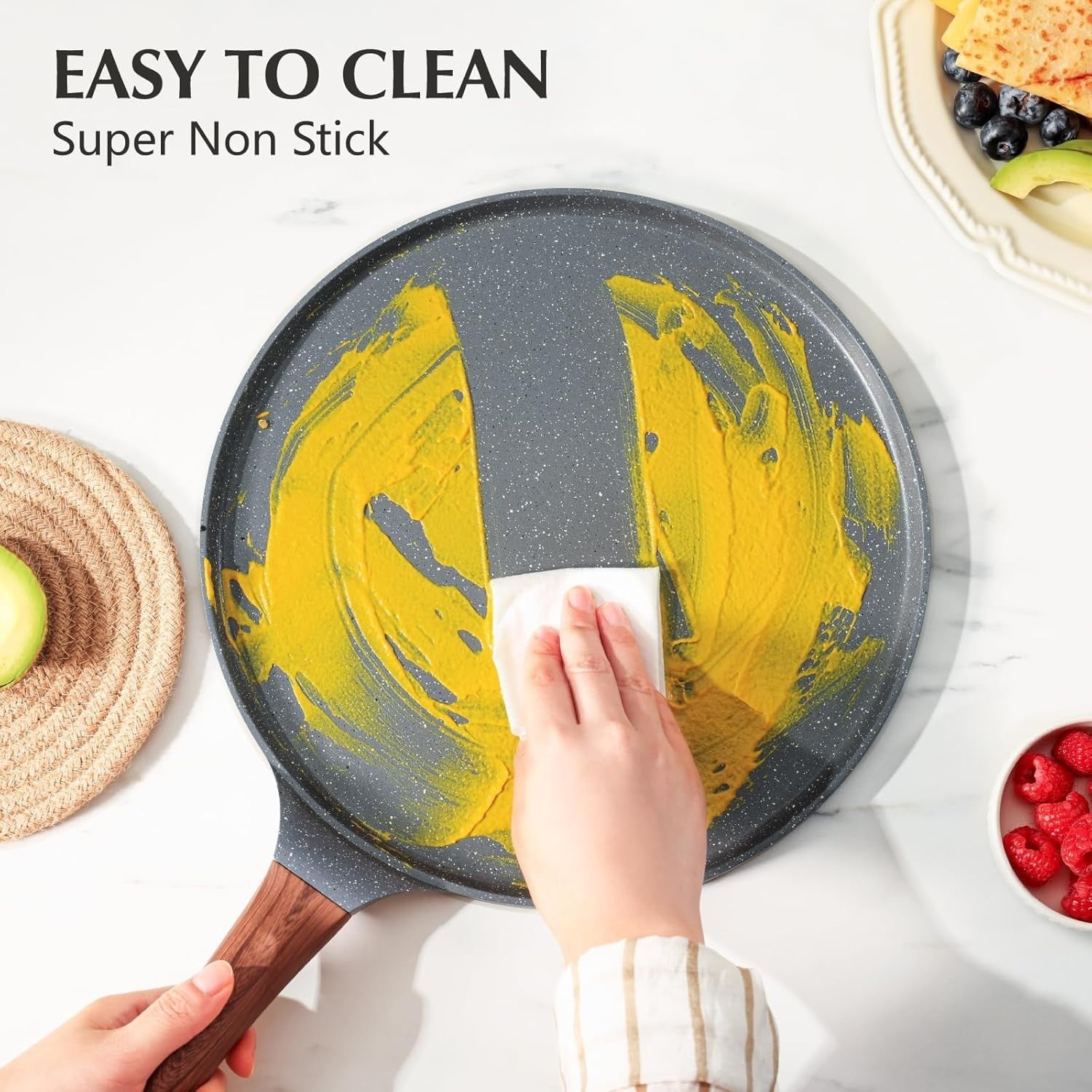 Non-Stick Crepe Pan 10-Inch Swiss Granite Coating Dosa Pancake Skillet Gray