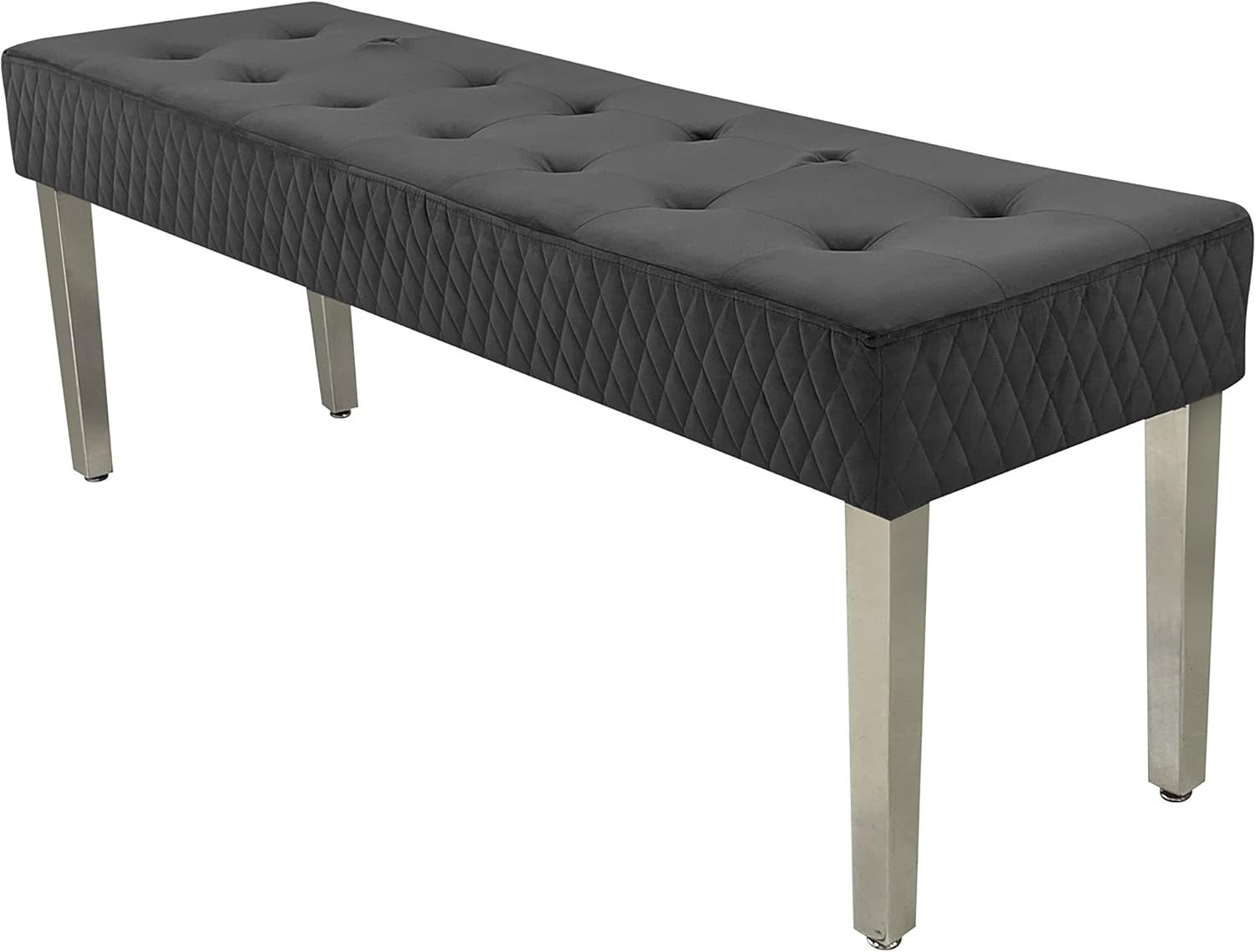 Luxury Grey Velvet 3-Seater Bench Modern Upholstered Dining & Entryway Seat