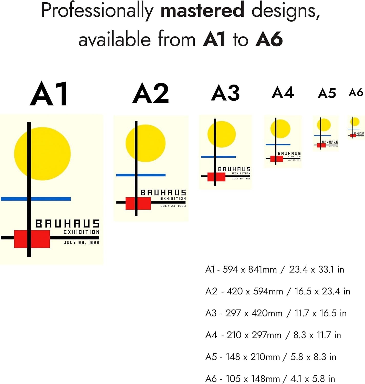Bauhaus Abstract Poster Yellow Red Blue A5 21x14.8cm