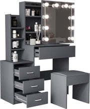 Dressing Table Vanity Desk Sliding Mirror LED Lights Drawers Storage Grey Bedroo