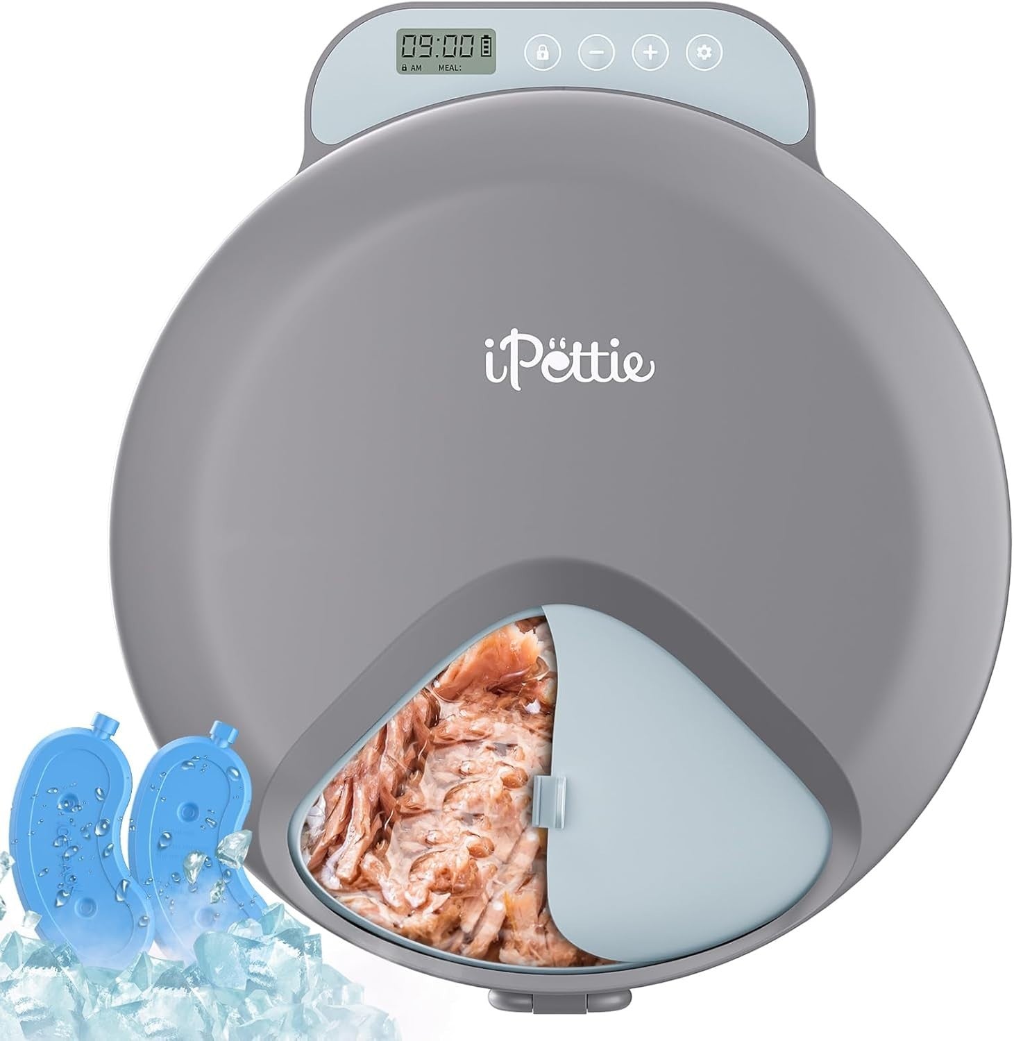 Automatic Wet Cat Feeder 4 Meal Timer Ice Packs Whisker Friendly Tray