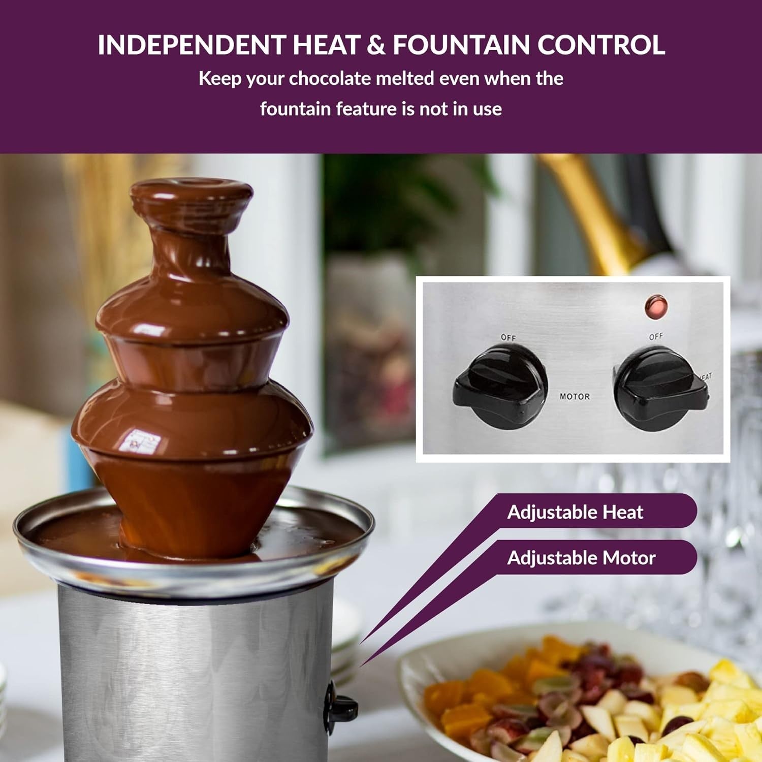 Electric Chocolate Fountain 3 Tier Fondue Set 1L Party Machine 8 Skewers