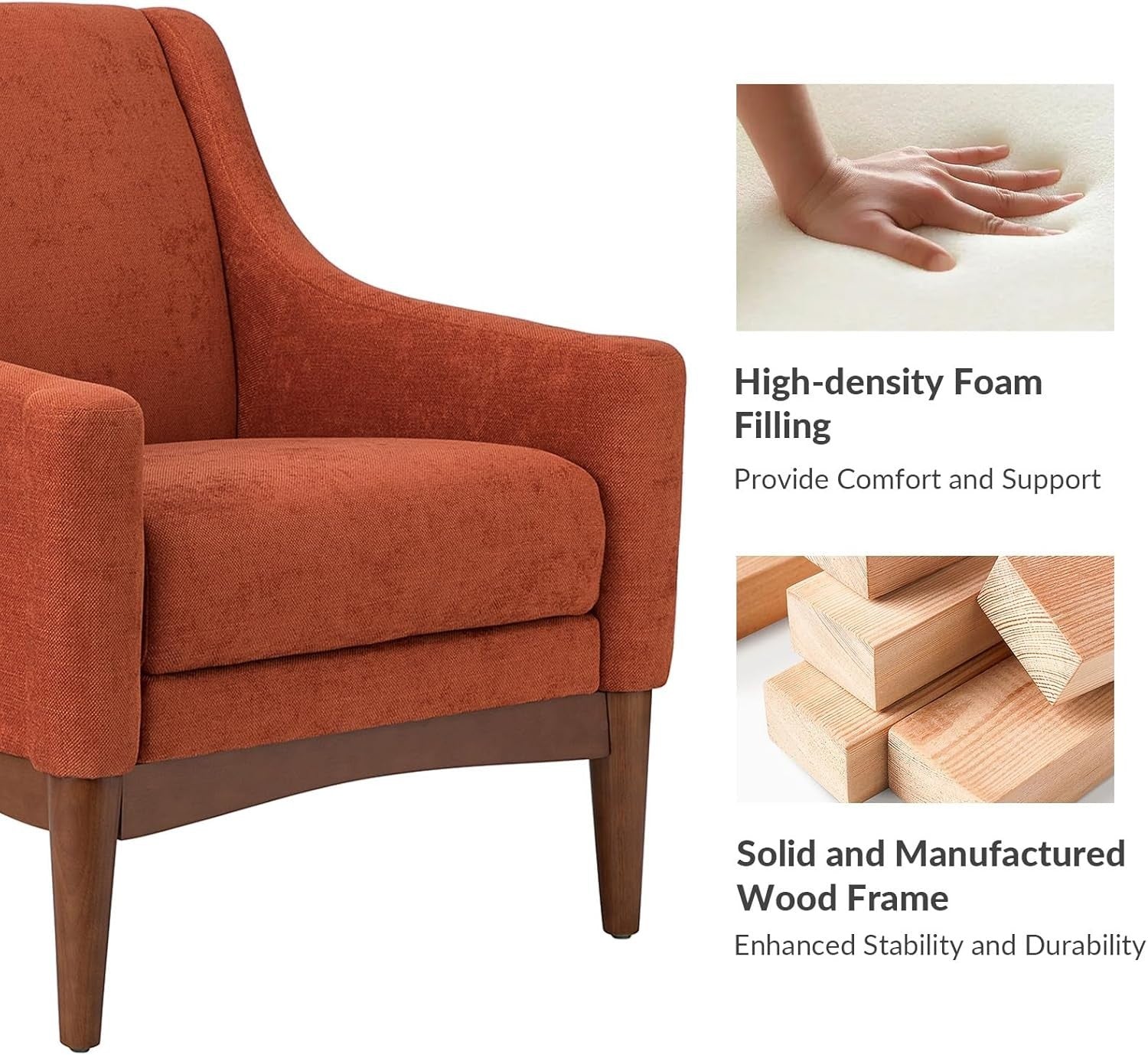 Orange Accent Armchair Modern Lounge Chair for Living Room or Office