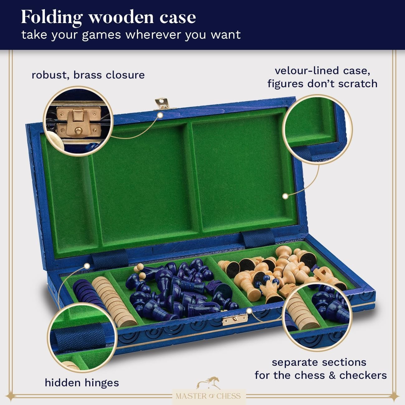 Luxury 2-in-1 Wooden Chess & Checkers Set | 35cm Folding Board | Handmade Gift