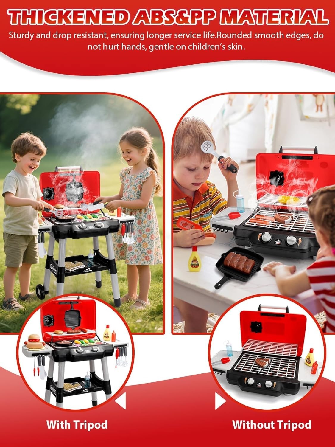 Kids BBQ Grill Playset w/ Smoke Sound Light Chef Apron 33PCS
