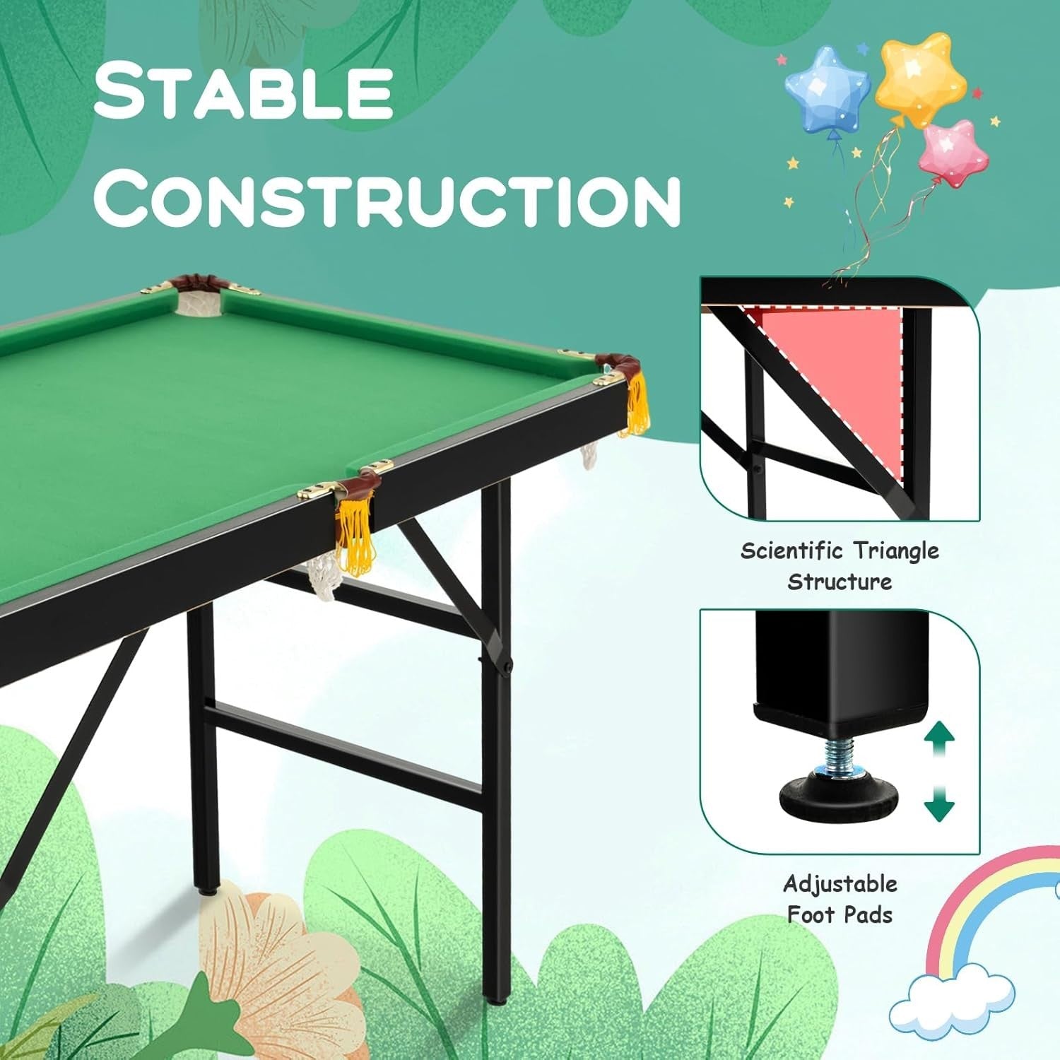 4FT Folding Pool Table Portable Billiards Set w Cues Balls Chalk