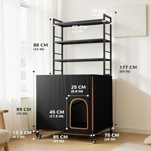 Hidden Cat Litter Box Furniture with Ventilation & Towel Rail, Espresso