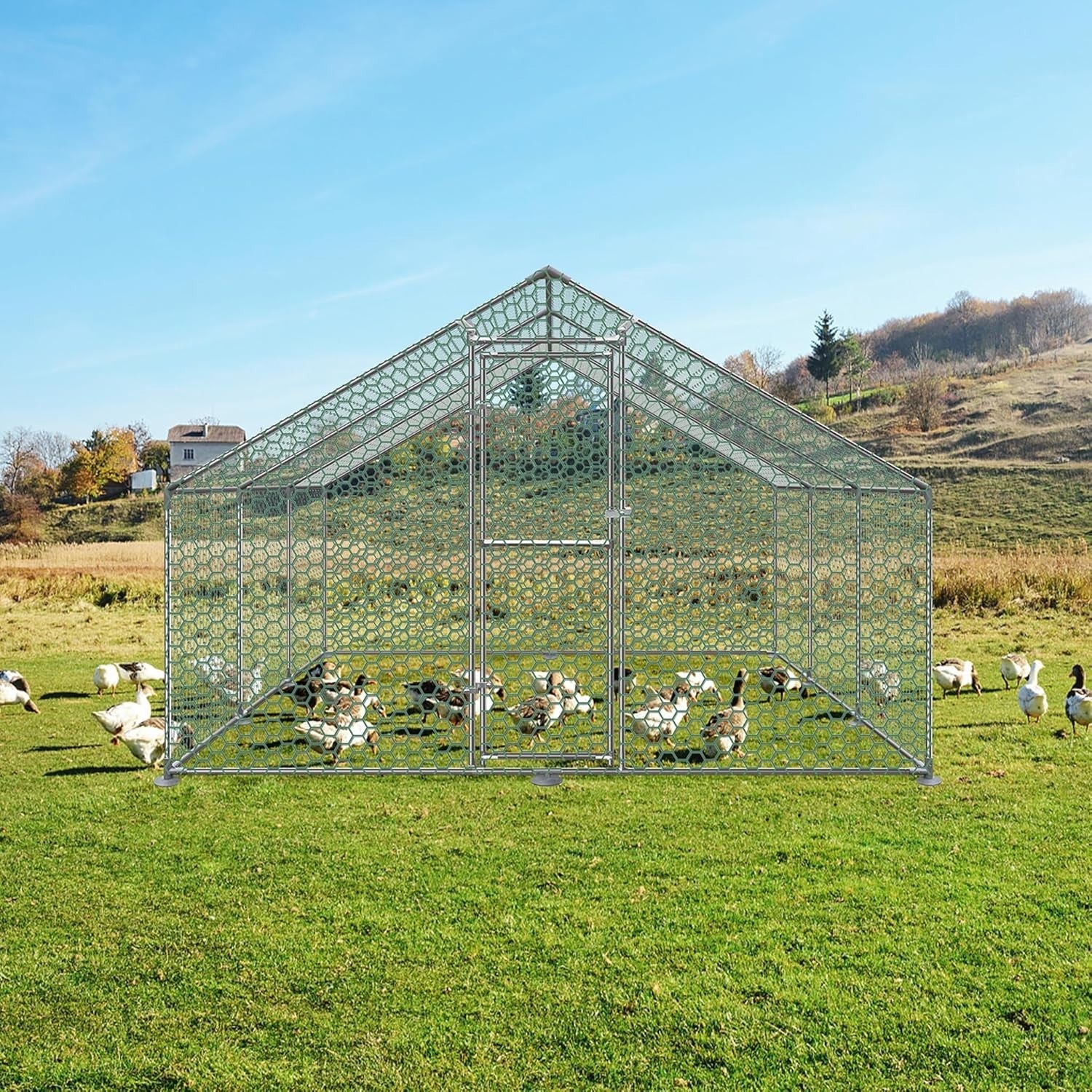 Extra Large Walk In Chicken Coop 6x3x2m Galvanised Run PE Roof