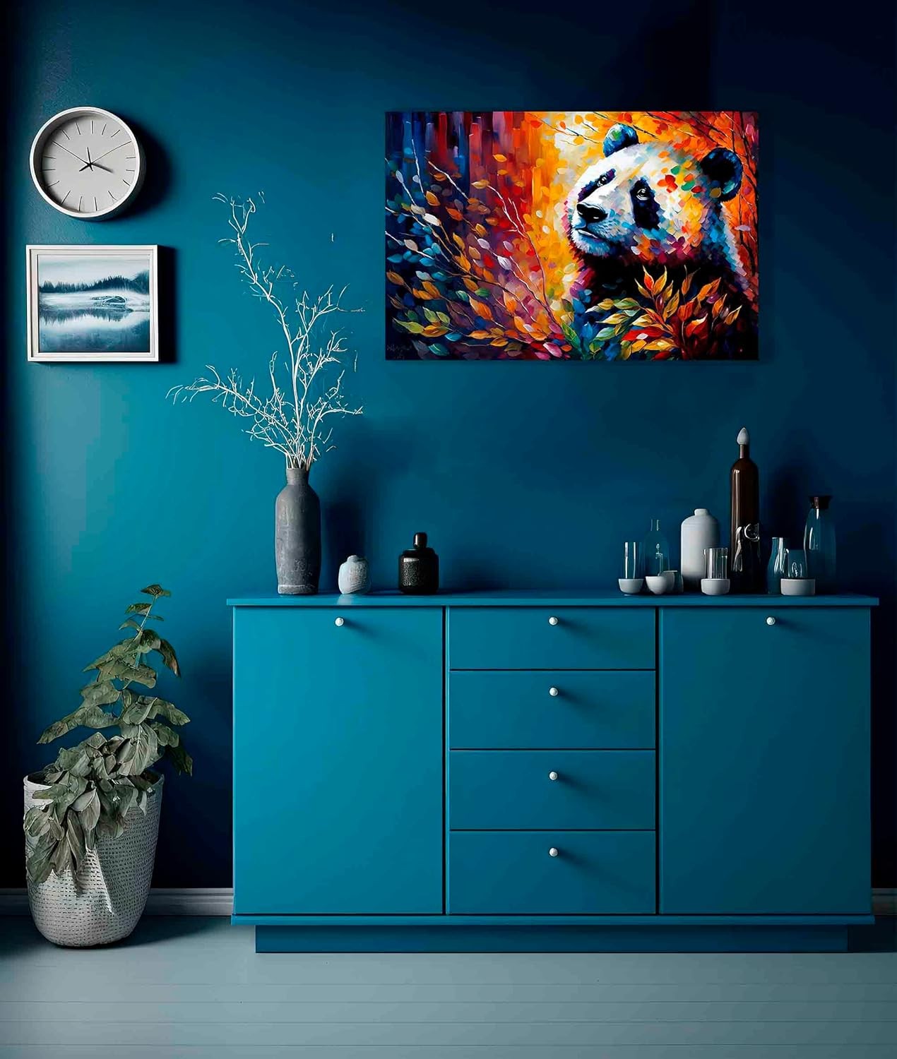 Large Panda Canvas Wall Art 76x50cm Colourful Framed Print