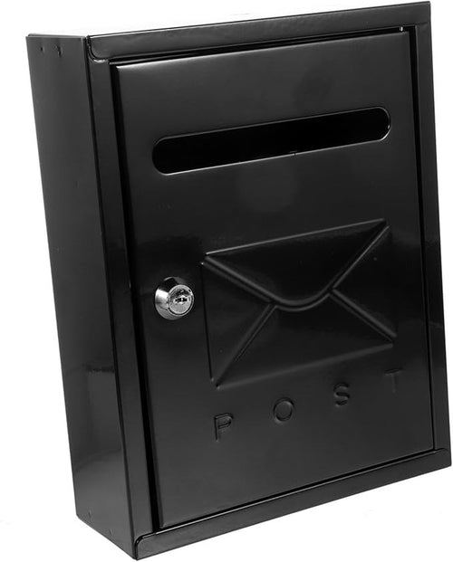 Lockable Wall Mount Mailbox Black Metal Weatherproof Post Box for Home Garden