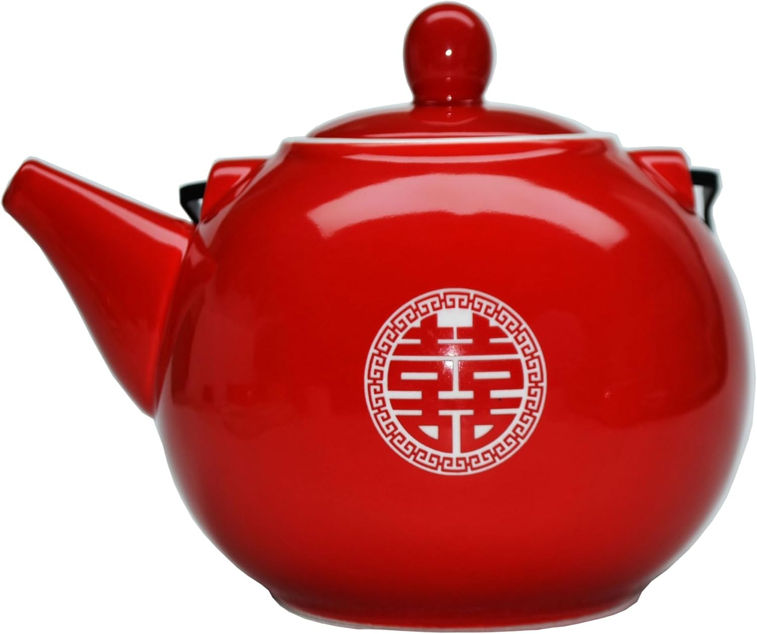28oz Chinese Porcelain Teapot Red Double Happiness Tea Pot Handle