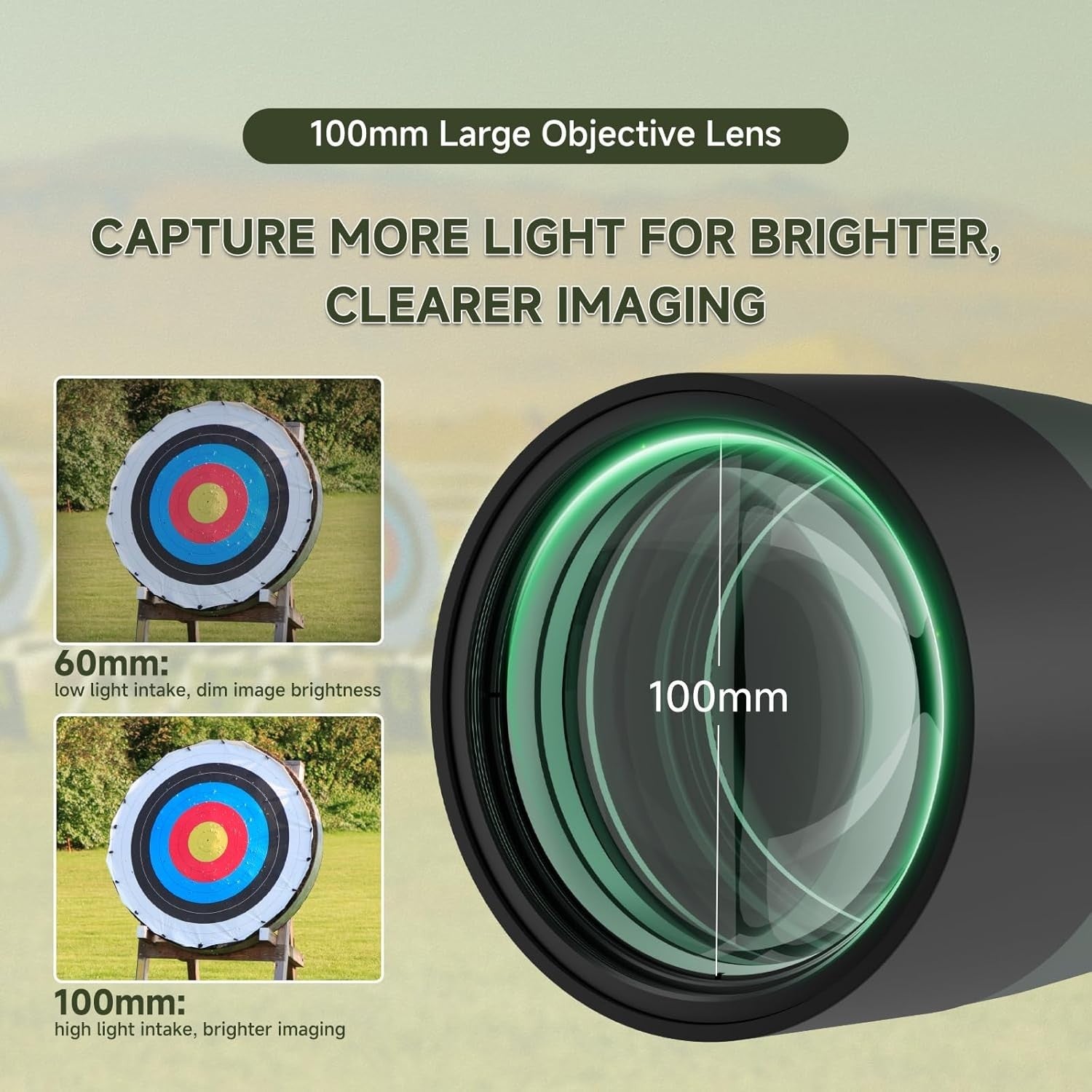 Green 100mm Spotting Scope 25-75x with Tripod & Phone Adapter for Shooting